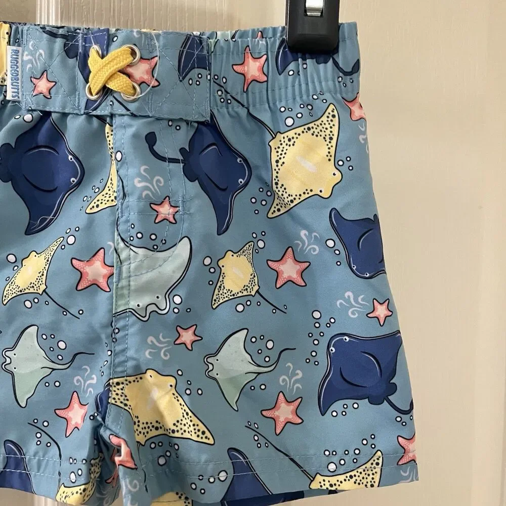 RuffleButts RuggedButts Starfish Stingrays Swim Trunks UPF 50+ Boys 6-12 Mos NWT